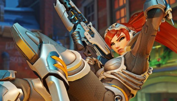 Widowmaker swings into view dressed in her Kerrigan costume for the Overwatch 2 Winter Wonderland event.